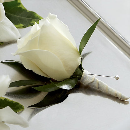 White Rose Boutonniere – SADIE'S FLOWER SHOP, Rayne LA